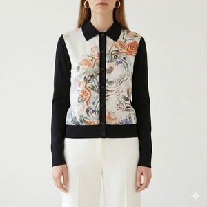 Salvatore Ferragamo Black Floral Silk Wool Button Cardigan - Small
